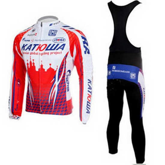 2011 Maillot Katusha Tirantes Mangas Largas Blanco Y Rojo